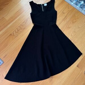 Milly Sleeveless Asymmetric V-Neck Draped Dress in Black size P